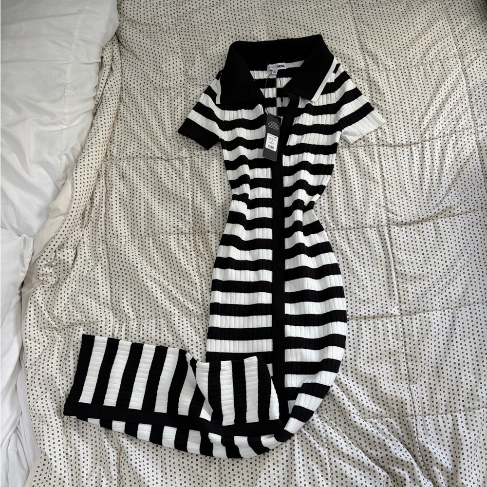 Black and White Striped Jumpsuit